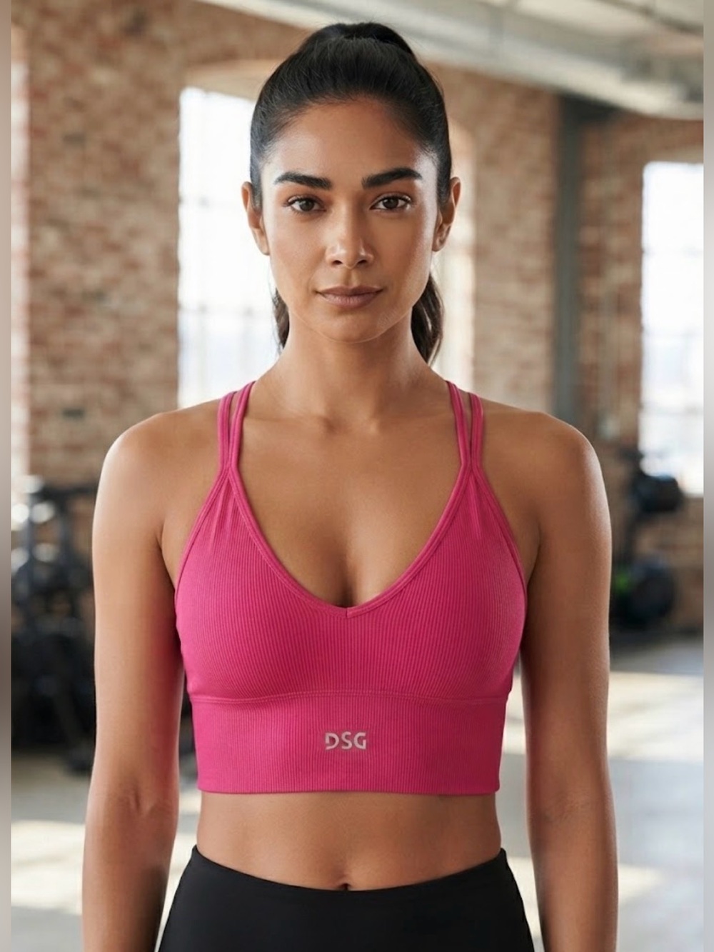 DSG Hot Pink Ribbed Strappy Longline Sports Bra Crop Top Activewear